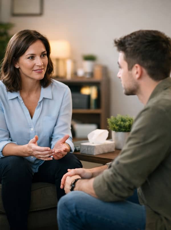 Female therapist talking to her male client